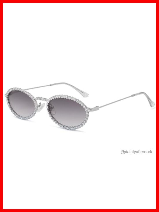 Retro Oval Rhinestone Sunglasses UV400 Metal Frame